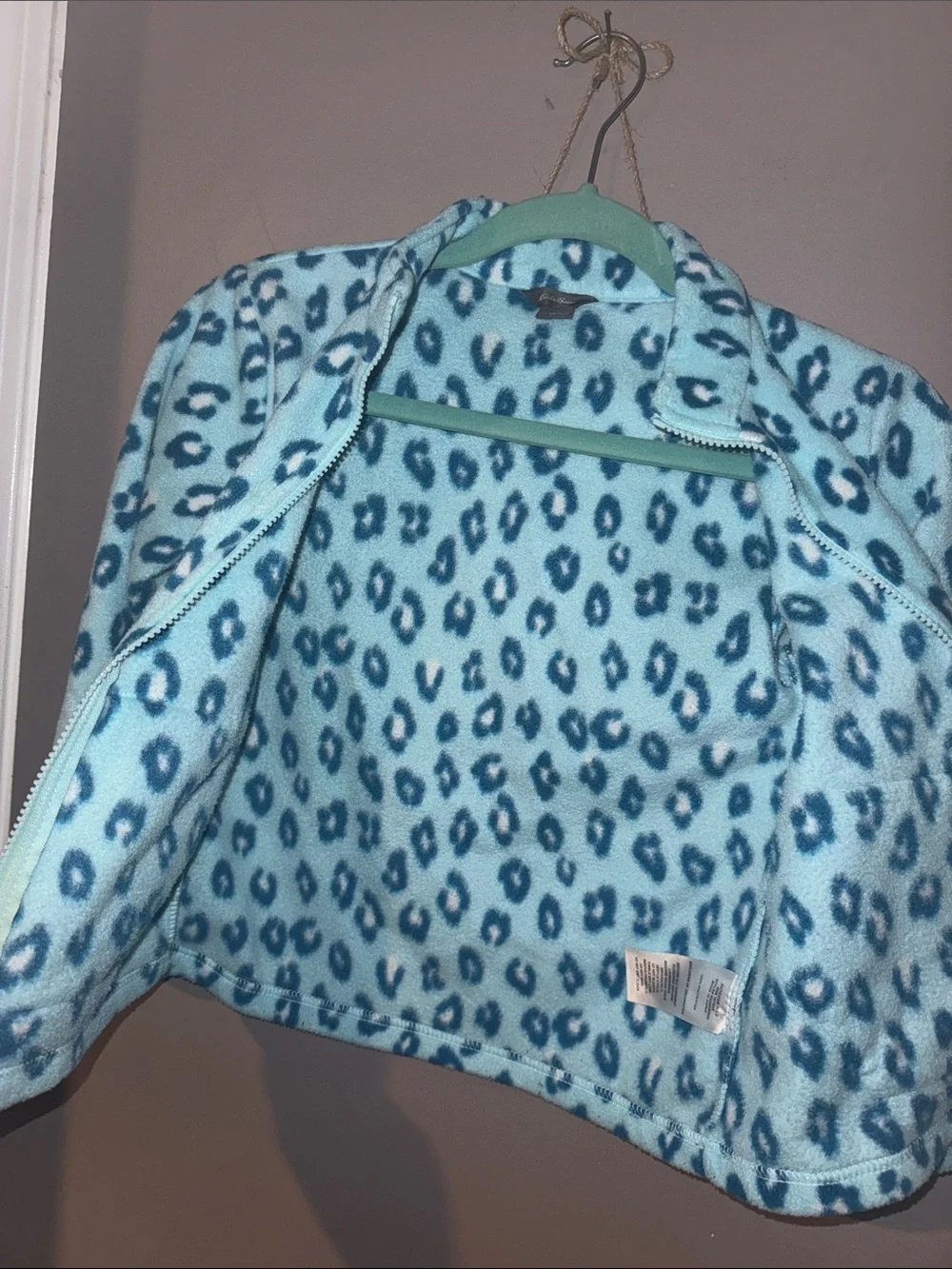 Girls Blue Leopard Print Fleece Zip Jacket